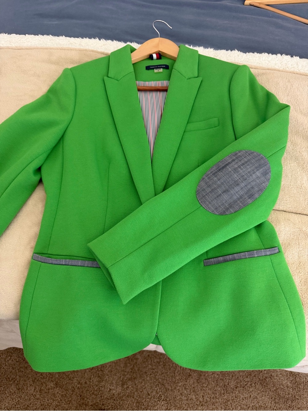 Tommy Hilfiger Bright Green Blazer with denim like Elbow Patches